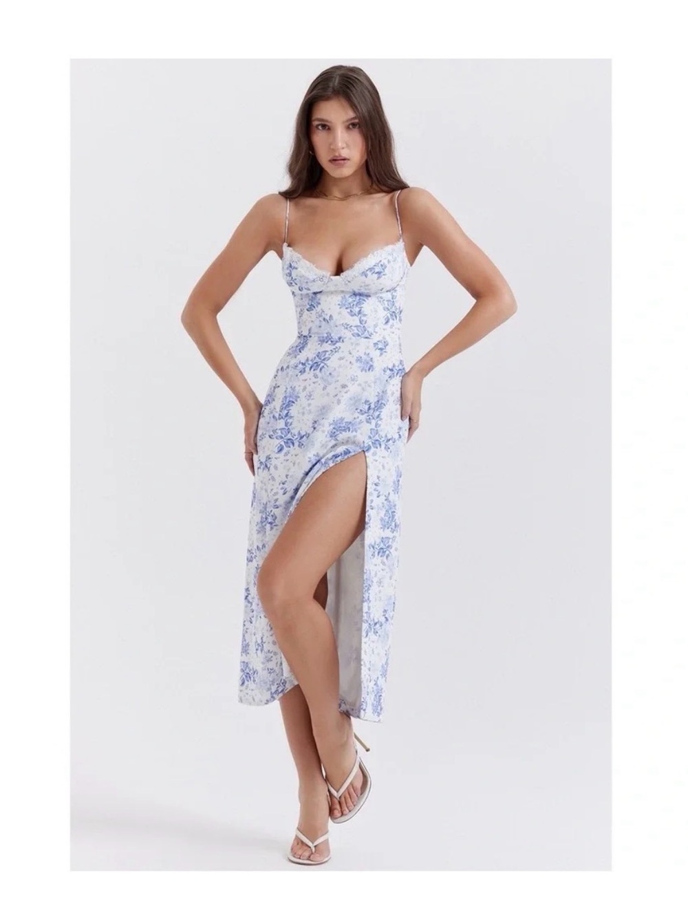House of CB Charlotte Corset Midi Dress in Blue &‎ White Floral